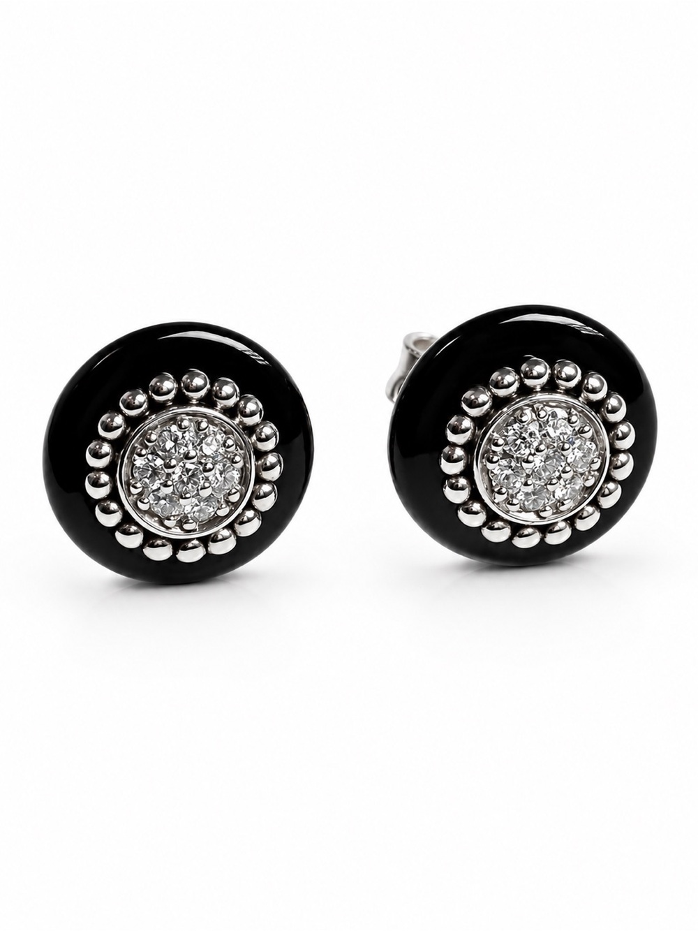 LAGOS Sterling Silver, Diamond and Black Ceramic Stud Earrings